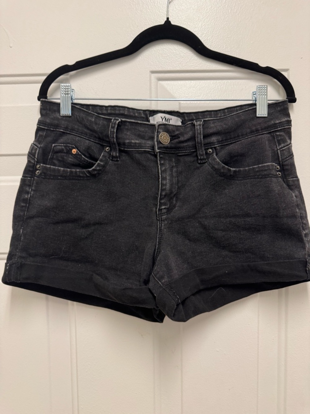 YMI Black Denim Cuffed Jean Shorts